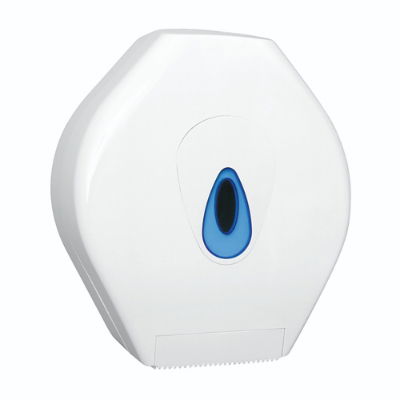 White jumbo toilet roll holder with blue viewing window